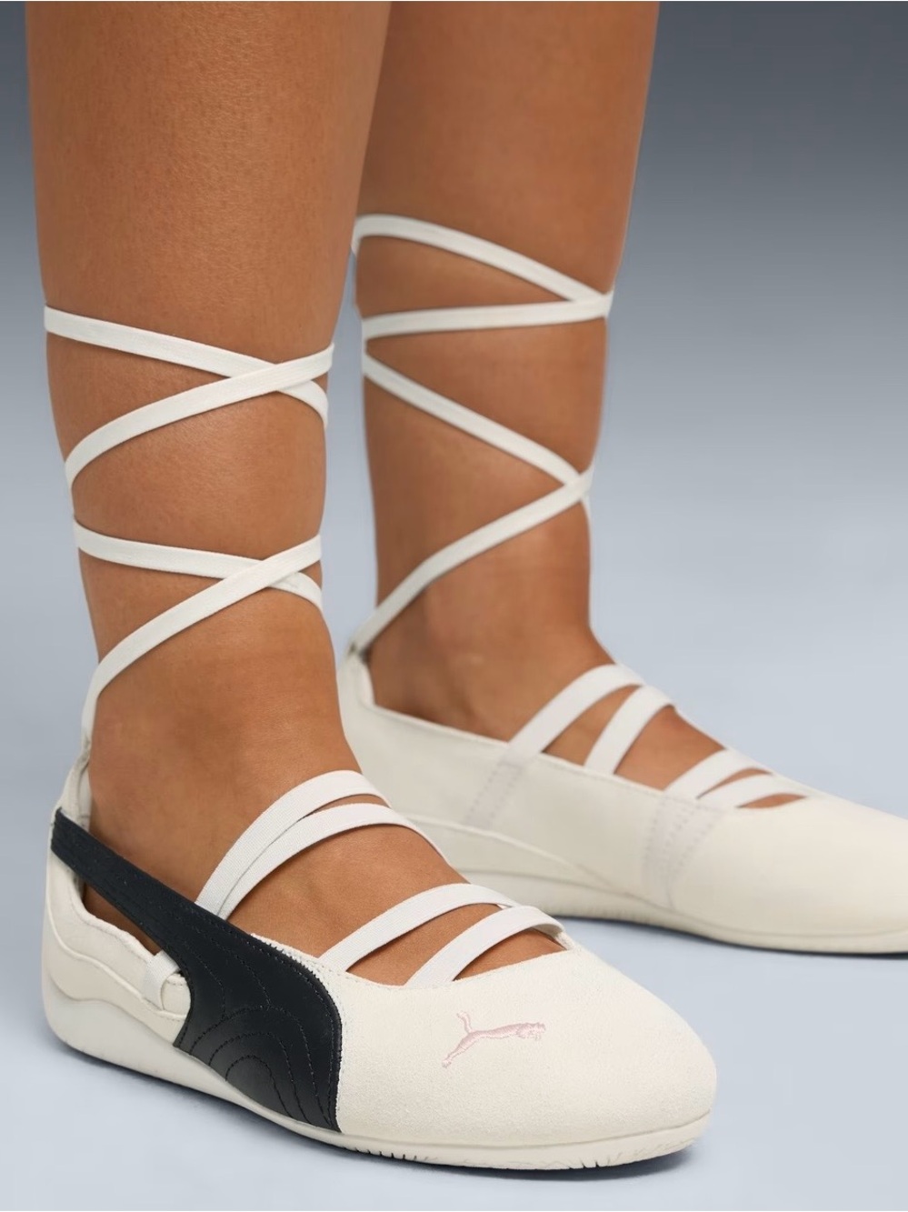 Puma White Ballet Flats with Black Side Stripe